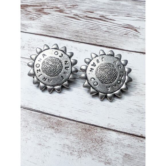Vintage The Original Arizona Jean Company Clip On Earrings Silver Tone - Picture 2 of 8